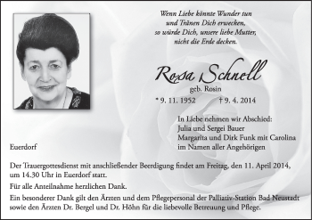 Anzeige von Rosa Schnell von MGO