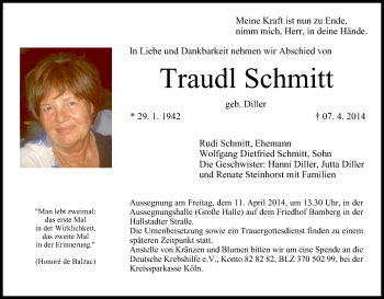 Anzeige von Traudl Schmitt von MGO