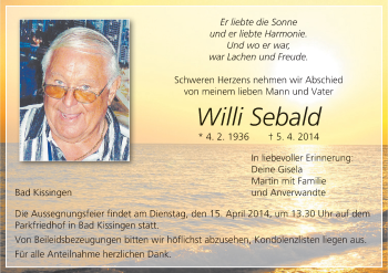 Anzeige von Willi Sebald von MGO