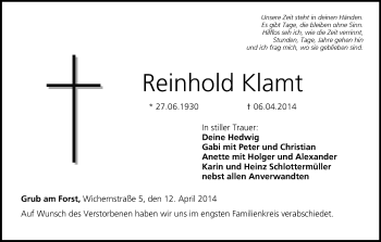Anzeige von Reinhold Klamt von MGO