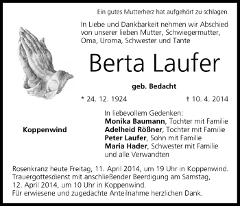 Anzeige von Berta Laufer von MGO