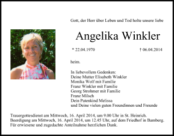 Anzeige von Angelika Winkler von MGO