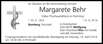 Anzeige von Margarete Behr von MGO