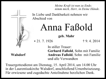 Anzeige von Anna Faßold von MGO