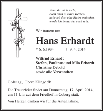 Anzeige von Hans Erhardt von MGO