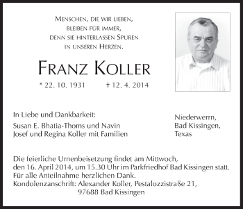 Anzeige von Franz Koller von MGO
