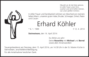 Anzeige von Erhard Köhler von MGO