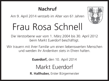 Anzeige von Rosa Schnell von MGO