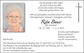 Anzeige von Rita Bauer von MGO