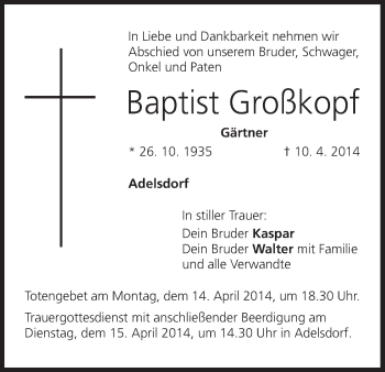 Anzeige von Baptist Großkopf von MGO