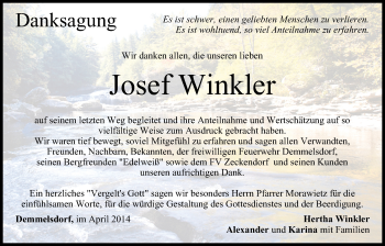 Anzeige von Josef Winkler von MGO