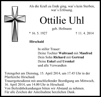 Anzeige von Ottilie Uhl von MGO