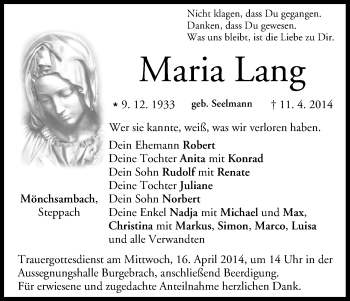 Anzeige von Maria Lang von MGO