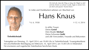 Anzeige von Hans Knaus von MGO