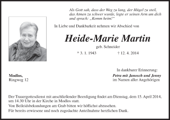 Anzeige von Heide-Marie Martin von MGO