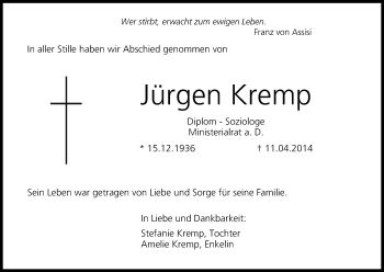 Anzeige von Jürgen Kremp von MGO
