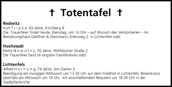 Anzeige von Totentafel vom 15.04.2014 von MGO