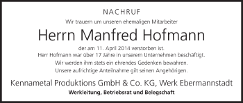 Anzeige von Manfred Hofmann von MGO