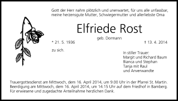 Anzeige von Elfriede Rost von MGO
