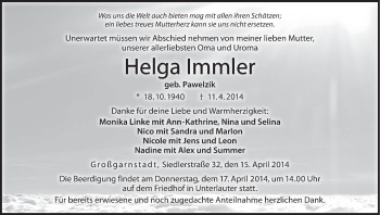 Anzeige von Helga Immler von MGO