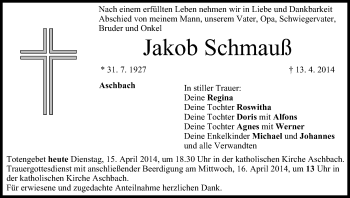 Anzeige von Jakob Schmauß von MGO