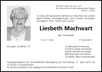 Anzeige von Liesbeth Machwart von MGO