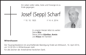 Anzeige von Josef Scharf von MGO