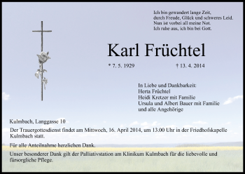 Anzeige von Karl Früchtel von MGO