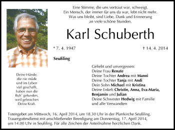 Anzeige von Karl Schuberth von MGO