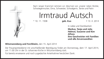 Anzeige von Irmtraud Autsch von MGO