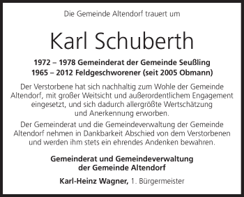 Anzeige von Karl Schuberth von MGO