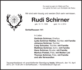 Anzeige von Rudi Schirner von MGO