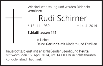 Anzeige von Rudi Schirner von MGO