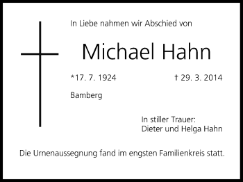 Anzeige von Michael Hahn von MGO