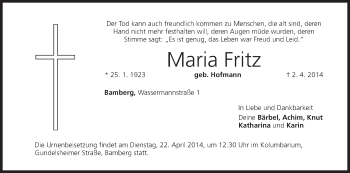 Anzeige von Maria Fritz von MGO