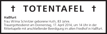 Anzeige von Totentafel 17.04.2014 von MGO