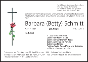 Anzeige von Barbara  Schmitt von MGO