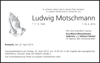Anzeige von Ludwig Motschmann von MGO