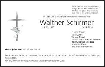 Anzeige von Walther Schirmer von MGO