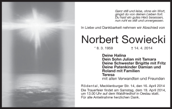 Anzeige von Norbert Sowiecki von MGO