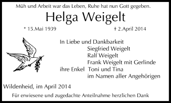 Anzeige von Helga Weigelt von MGO