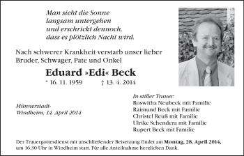 Anzeige von Eduard Beck von MGO