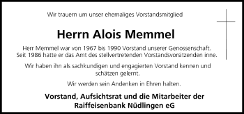 Anzeige von Alois Memmel von MGO