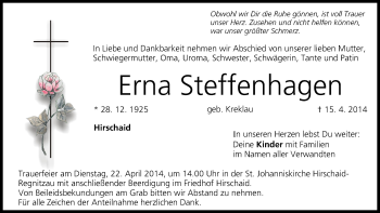 Anzeige von Erna Steffenhagen von MGO
