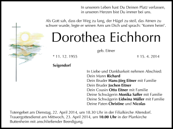 Anzeige von Dorothea Eichhorn von MGO