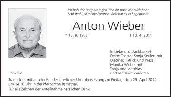 Anzeige von Anton Wieber von MGO