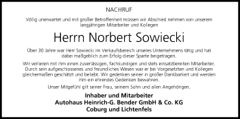 Anzeige von Norbert Sowiecki von MGO