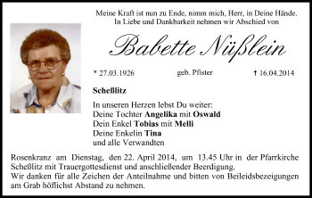 Anzeige von Babette Nüßlein von MGO