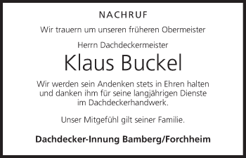 Anzeige von Klaus Buckel von MGO