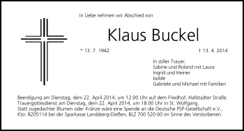 Anzeige von Klaus Buckel von MGO